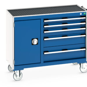 Metal Roller Workshop Cabinet - Cubio Mobile Cabinet 40/60 (Top Tray) Cupboard / 5 Drawer. WxDxH: 1050X525X885mm Ral 7035/5010 _SKU-41006015.11V