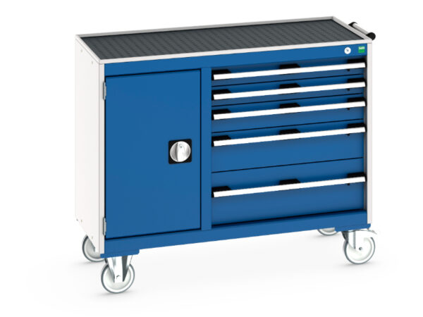 Metal Roller Workshop Cabinet - Cubio Mobile Cabinet 40/60 (Top Tray) Cupboard / 5 Drawer. WxDxH: 1050X525X885mm Ral 7035/5010 _SKU-41006015.11V