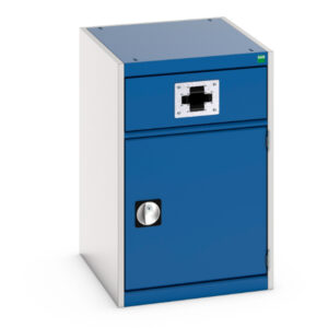 Lockable Metal Cupboard with Air Hose - Cubio Cupboard with Perfo Door, Single Reel. WxDxH: 525X650X800mm Ral 7035/5010 _SKU-45001070.11V
