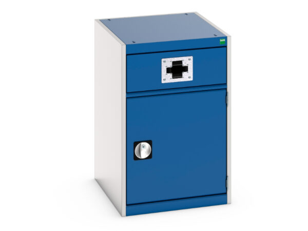 Lockable Metal Cupboard with Air Hose - Cubio Cupboard with Perfo Door, Single Reel. WxDxH: 525X650X800mm Ral 7035/5010 _SKU-45001070.11V