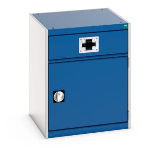 Industrial Heavy Duty Cupboard Built In Hose Reel - Cubio Cupboard with Perfo Door, Single Reel. WxDxH: 650X650X800mm Ral 7035/5010 _SKU-45001071.11V
