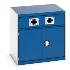 Industrial Storage Cupboard with Twin Air Hose Reel - Cubio Cupboard with Perfo Doors, Double Reel. WxDxH: 800X650X800mm Ral 7035/5010 _SKU-45001072.11V