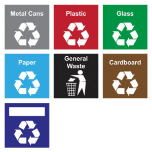 Bott Recycling Bin Signs - Recycling Label Kit 7 Piece. WxD: 150X150mm _SKU-81020008